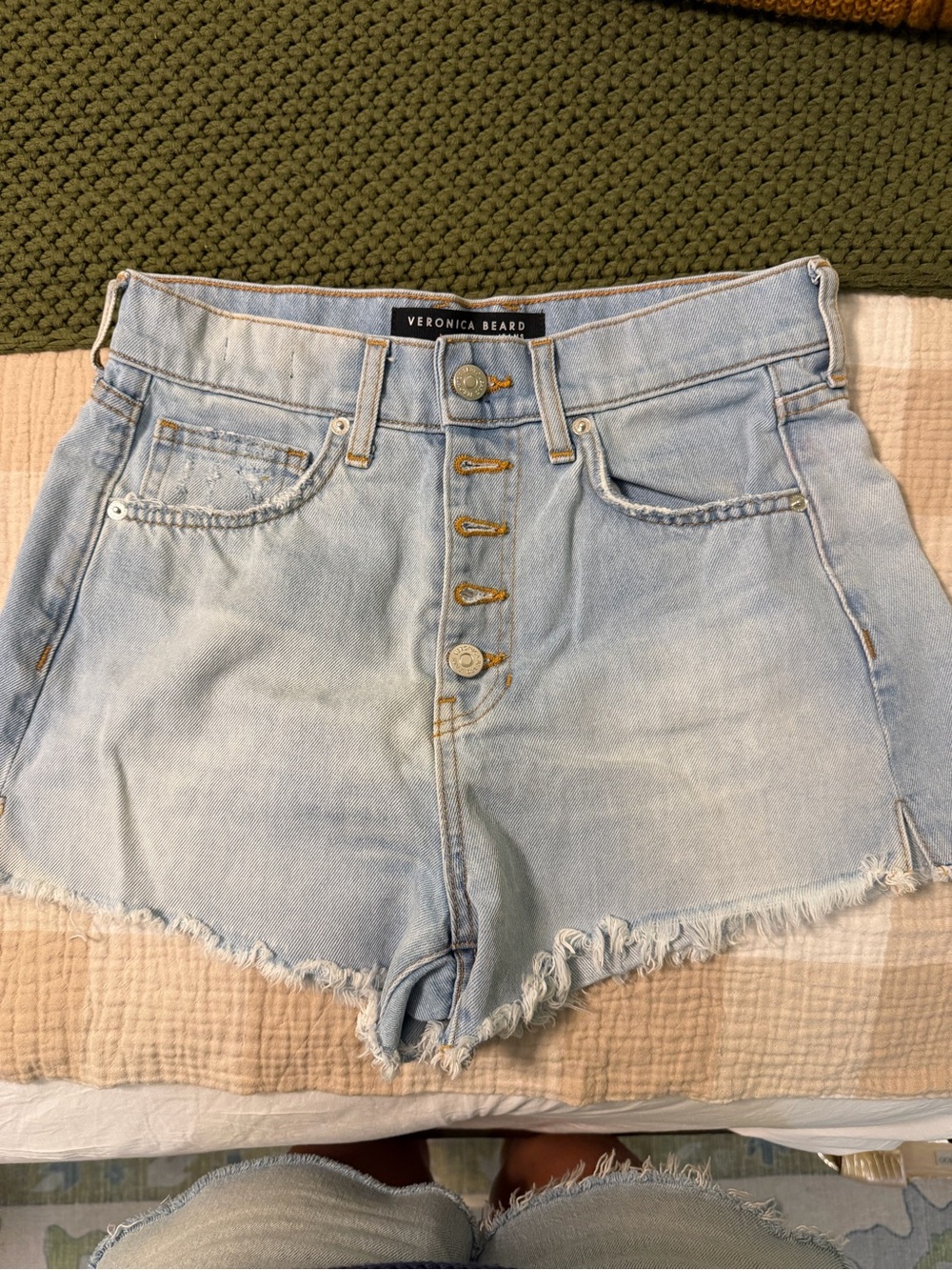 Veronica Beard Light Wash High-Rise Button-Fly Denim Shorts
